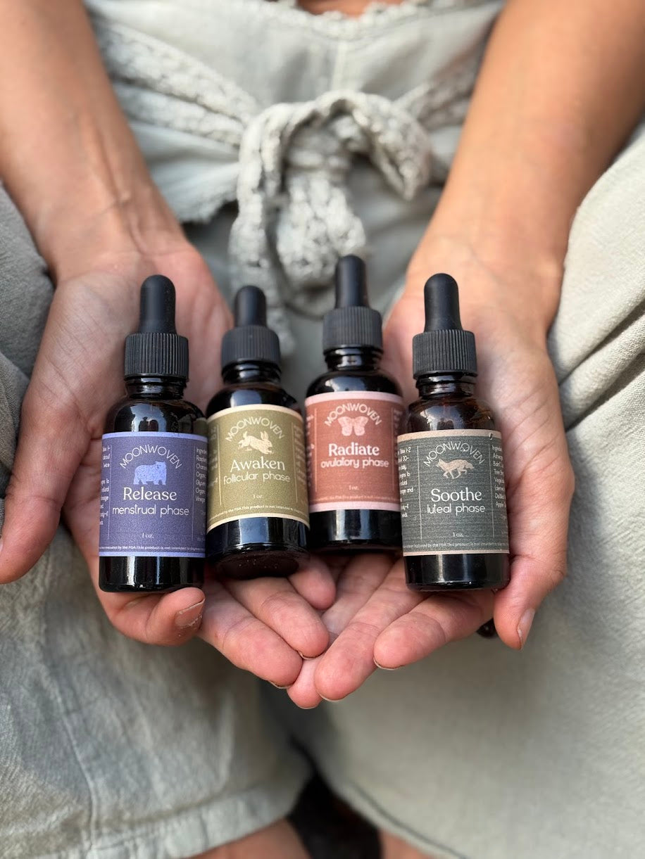 Herbal Cycle Syncing Tincture Set - Menstrual, Follicular, Ovulatory, Luteal Support